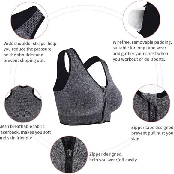 NWOT Gray Seamless Front Zip Sports Bra - Picture 3 of 10